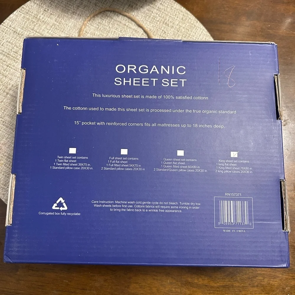 Tree Organic 2000 organic Blue 100% cotton King Sheet Set nwt